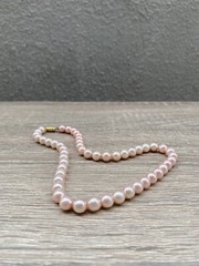 Vintage Pink Pearl 0.6mm Strung Necklace W/ Gold Barrel Clasp 16”