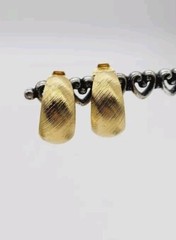 Monet Earrings Hoop Brushed Gold tone Clip on Textured .75 in Vintage