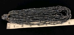 Black Czech Glass 12 Strand 1950’s Necklace Statement Push In Clasp VTG 15″