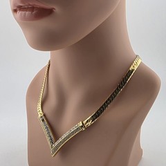 Christian Dior V Shaped Crystal Herringbone Chevron Necklace Vintage 80s
