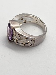 Vintage 925 Sterling Silver Woven Lattice Amethyst Ring Size 6