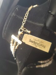 Southern Living Black & White Three Strand Acrylic Necklace. Goldtone Accents