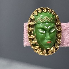 Vintage Green Princess Clip On Earrings Face Mask Gold Tone Germany READ
