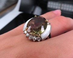 10.18ct Party Color Tourmaline & 0.50ct Diamond Platinum 18K Gold Ring Sz 8.5
