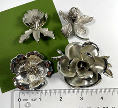 4 Vintage Brooch Pin Flowers Floral Iris Joclyn Lot Silver Tone Good Condition