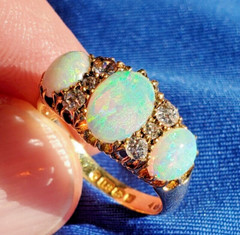 Original EARTH MINED OPAL DIAMOND ART Deco Engagement Ring Antique 18K GOLD BAND