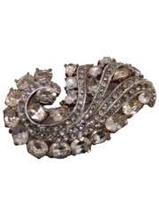 Vintage Clear Rhinestone Floral Brooch Silver Tone Pin 2 1/4 by 1 1/4