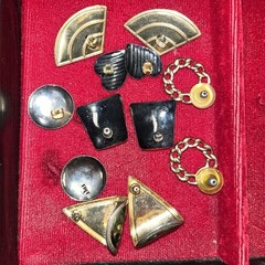 Vintage 1980s–1990s Pierced Earring Lot Enamel Geometric Gold Tone Retro Fashion