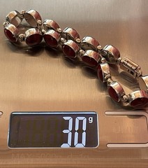 Vintage Sterling Silver Taxco Mexico 950 Red Jasper Hinged Links Bracelet 30g 7”