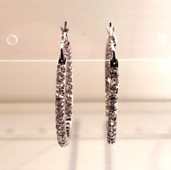 14K White Gold on Solid Sterling Silver 27mm Hoop Earrings Cubic Zirconia Stones