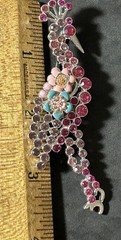 Vintage Pink Rhinestone Peacock Brooch/ Pin 3.75 Inches Silver Tone EUC
