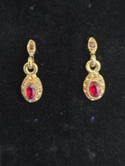 Vintage Gold Tone Oval Red Crystal Drop Dangle Earrings Jewelry