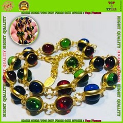 Rainbow Glass Vintage Style Long Necklace Bezel Jelly Glass Cabochons Necklace