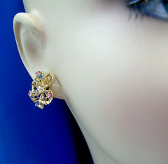 Original EARTH MINED DIAMOND Sapphire Ruby Deco Earrings Vintage SOLID 14K GOLD