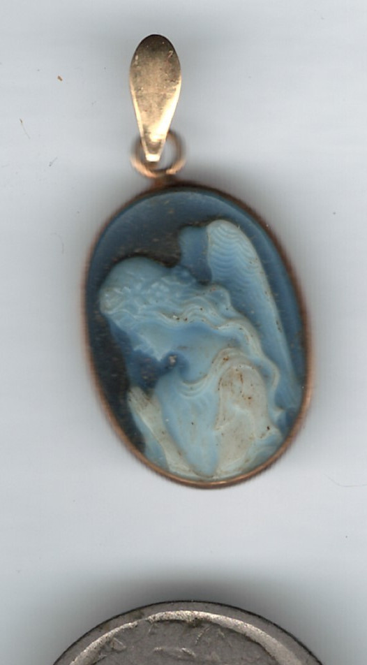 14K GOLD MEDIUM ANGEL CAMEO PENDENT BUFFALO NICKEL SHOWS THE SIZE