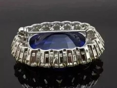 3Ct Cushion Cut Lab Created Blue Sapphire Diamond Brooch 14K White Gold Plated