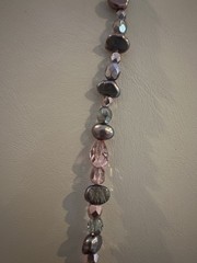 Vtg Freshwater Pearl Beaded Necklace Pink Gray Faceted Crystal 16” Art Beauty 86