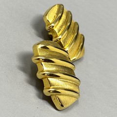 Dangle Drop Earrings Clip On Gold Tone Textured Raised Stripe Chunky Vtg 1.25″