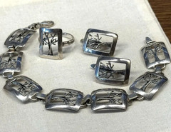 Vintage set tree of life 925 sterling silver bracelet earrings ring
