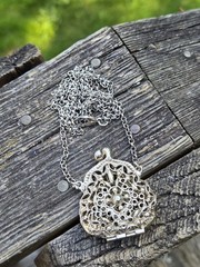 Vintage Arthur Pepper Purse Necklace Pendant Silver Tone Filigree Mini