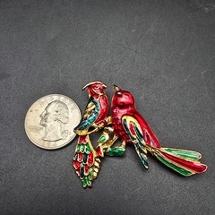 Red Colorful Enamel Pair of Birds Brooch Animal Costume Jewelry