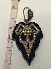 1880s Victorian 14K Gold Onyx Seed Pearl Mourning Pendant Albumen Photo Locket