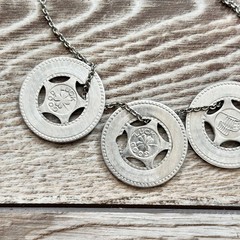 Vintage Good Luck Star Token Necklace Chain Silver Tone