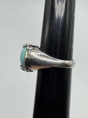 STERLING SILVER TURQUOISE CABOCHON RING SIZE 7.5 925 OVAL BOHO SWIRL