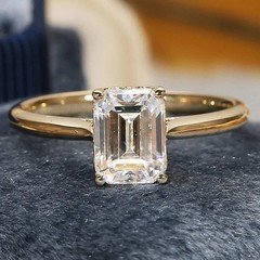 3CT Emerald Cut Lab-Created Solitaire Women Wedding Ring 14K Yellow Gold Plated
