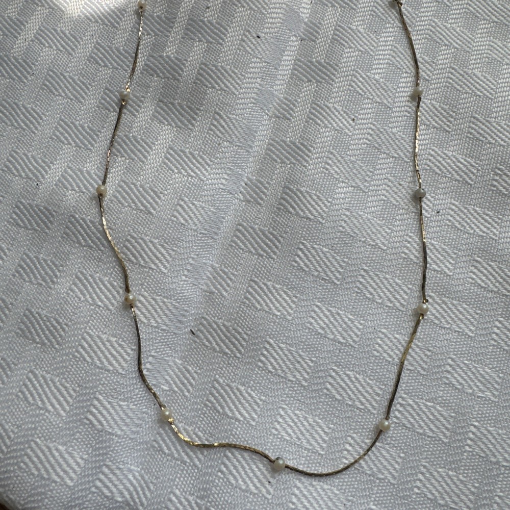 Vintage Medici Gold Tone Chain Necklace Faux Pearl Delicate Item 18”