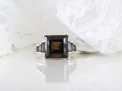 Vintage Art Deco Style Sterling Silver 925 Natural Smoky Quartz Ring 7