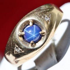 10k yellow gold sz 9.25 ring 0.70ct lab-created blue star sapphire diamond 3.35g