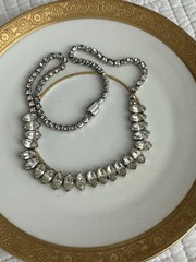Vintage Clear Rhinestone Choker Necklace Marquise Cut Silver Tone Tennis Chain