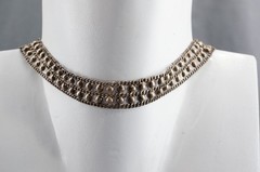 Vtg Ethnic 925 Sterling Sterling Mesh Collar Wide Chain Choker Necklace 22.2g