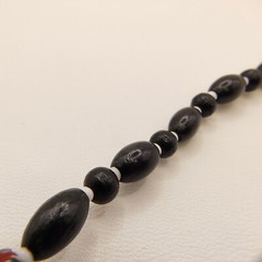 Vintage Barrel Bead Necklace Red Black White Abstract Tribal 22″ Matinee Length