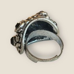 VTG Silver Tone Chunky Black Rhinestones Cocktail Dome Ring Adjustable