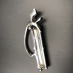 Vintage Rhinestone Silver Tone Golf Bag with 2 Clubs Brooch Pin