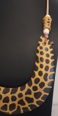 Vintage Giraffe-shaped Pendant Statement Necklace Wood Leather African Folk Art