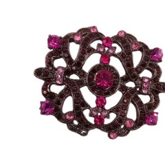 Vintage Style Purple Red Rhinestone Brooch Gunmetal Filigree Pin 2 By 1 1/2 In