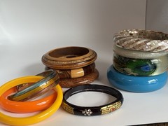 Vintage Bangle Bracelet Lot 11 Mixed Wood Acrylic Resin Lucite Boho As Is