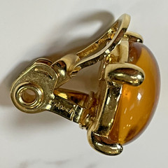 Vintage Monet Round Gold Tone Setting & Gold Amber Cabochons Clip on Earrings