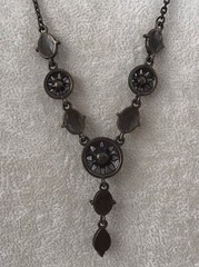 Vintage Nina Ricci Necklace & Earrings Set Amber & Multicolored Rhinestones