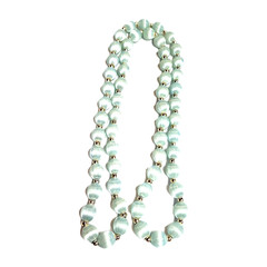 Vintage Light Pale Blue Silk Thread Wrapped Beaded Necklace 30″ Retro Costume
