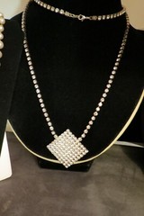 Vintage Long Rhinestone Pendant Necklace 33.5″ Silver Tone Prong Set Glamorous