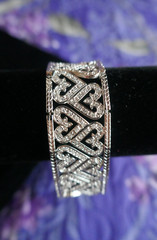 Sterling Silver 21mm Wide Bracelet Pave’ Hearts w Clear CZs 7″ Long in Black Box