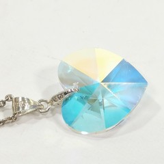 Vintage F.N.A. Italy Sterling Silver Chain Iridescent Crystal Heart Pendant 925