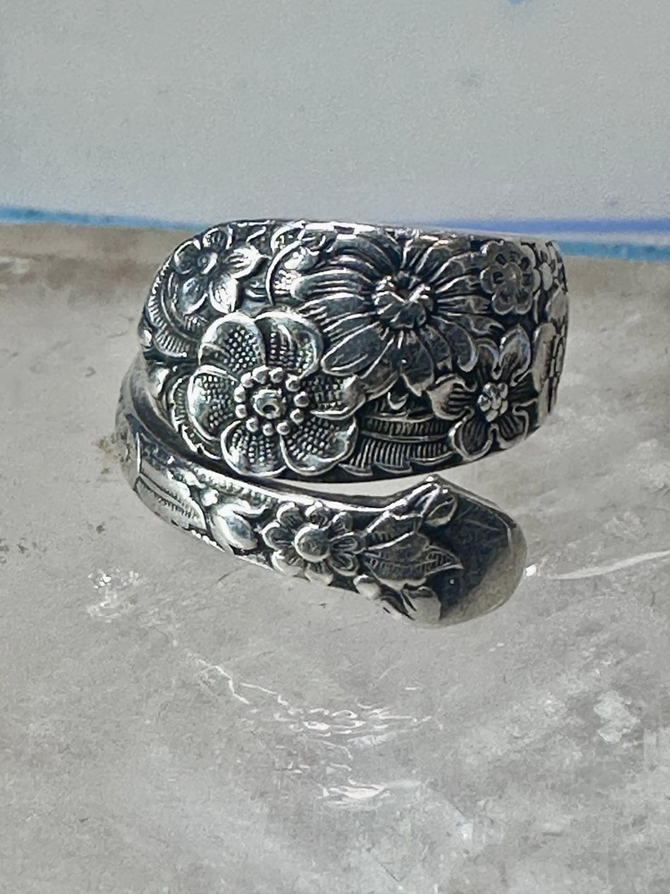 Floral Spoon ring flowers band size 5.50 sterling silver women girls 