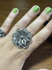 vintage sterling silver filigree flower ring adjustable italy size 7