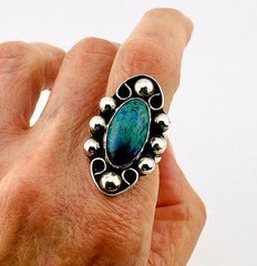 North South CSC Mexico Sterling Silver Turquoise Ring Vintage Old Pawn Size 7.75