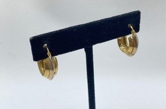 Vintage 14K Yellow White Gold Ribbed Scalloped Hoop Earrings Italy 3/4″ 3.6g